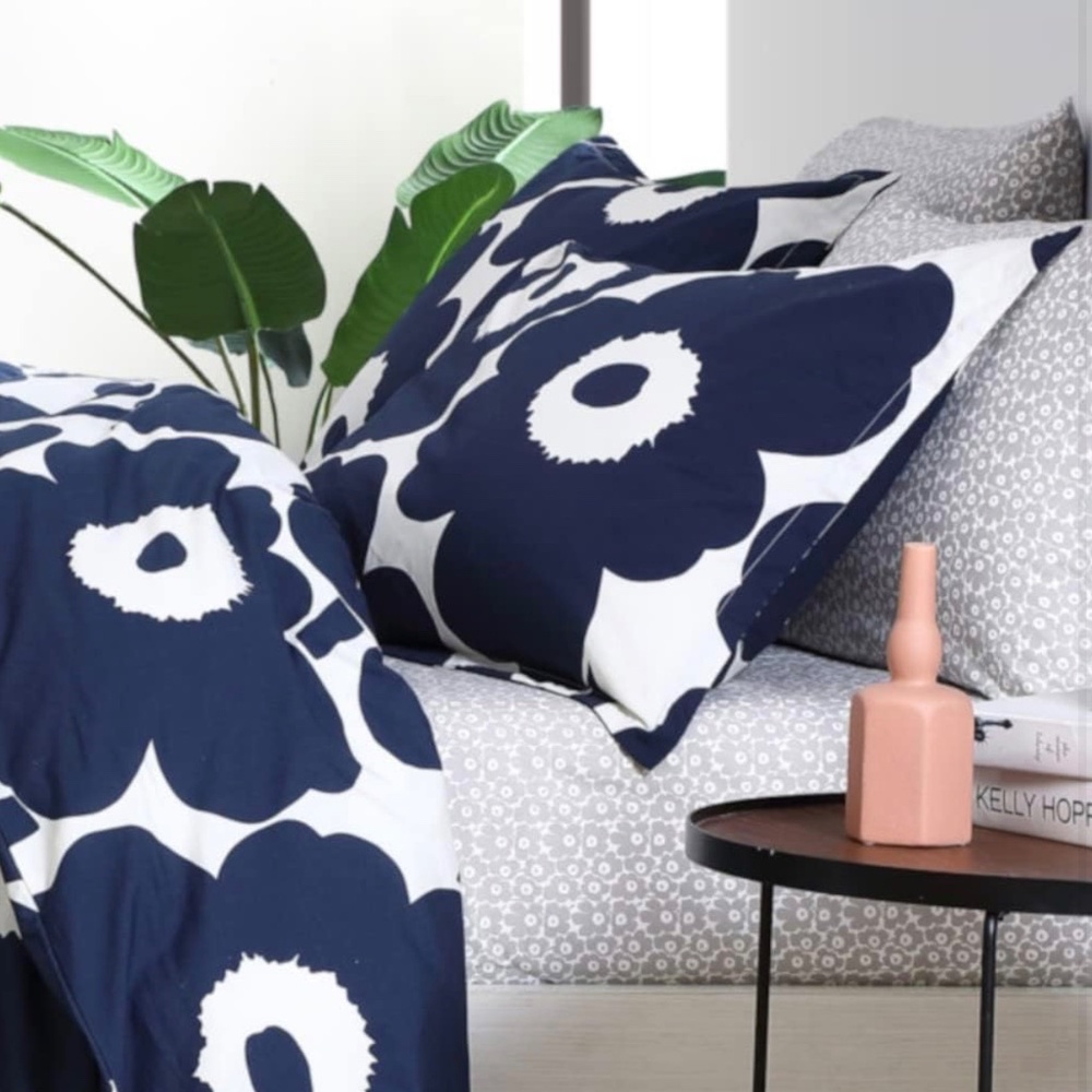 NWT Marimekko - Duvet Cover Set with Matching Shams - Unikko Indigo-Full/Queen - Picture 6 of 8